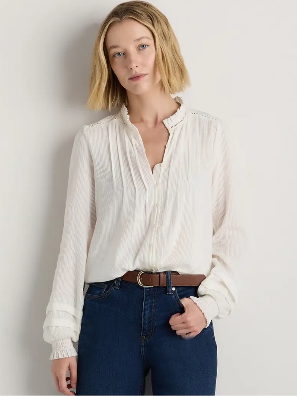 Quince Organic Textured Cotton Peasant Blouse NWT - Picture 1 of 11
